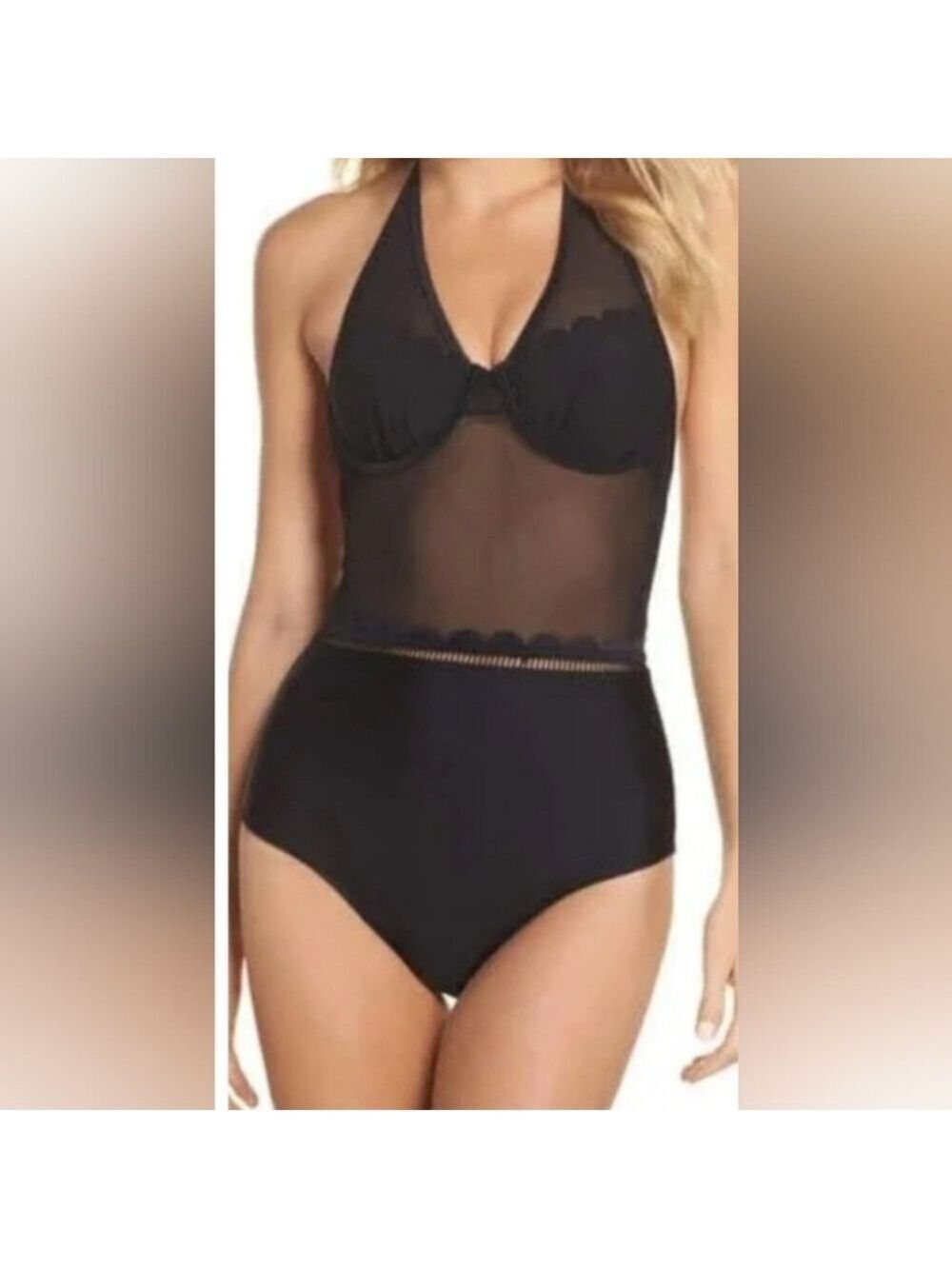 Ted baker secret silhouette scallop mesh swimsuit size 32 A/B